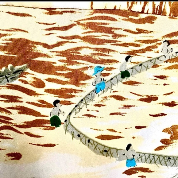 Vintage Woolcrest 50’s Men’s Hawaiian shirt w/palm trees w/populated sandy beach - Picture 7 of 11